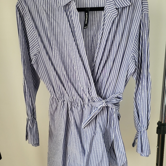 Express Striped Cotton Wrap Dress - Picture 3 of 6